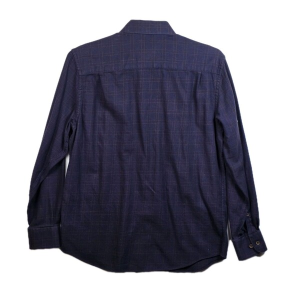 James Tattersall Men's Large XL London Blue Plaid Long Sleeve Shirt with Fraying - Picture 6 of 8